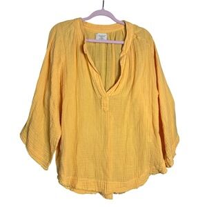 9seed Resort Marigold Yellow Cotton Gauze V-Neck Tunic Top Made in USA M/L boho